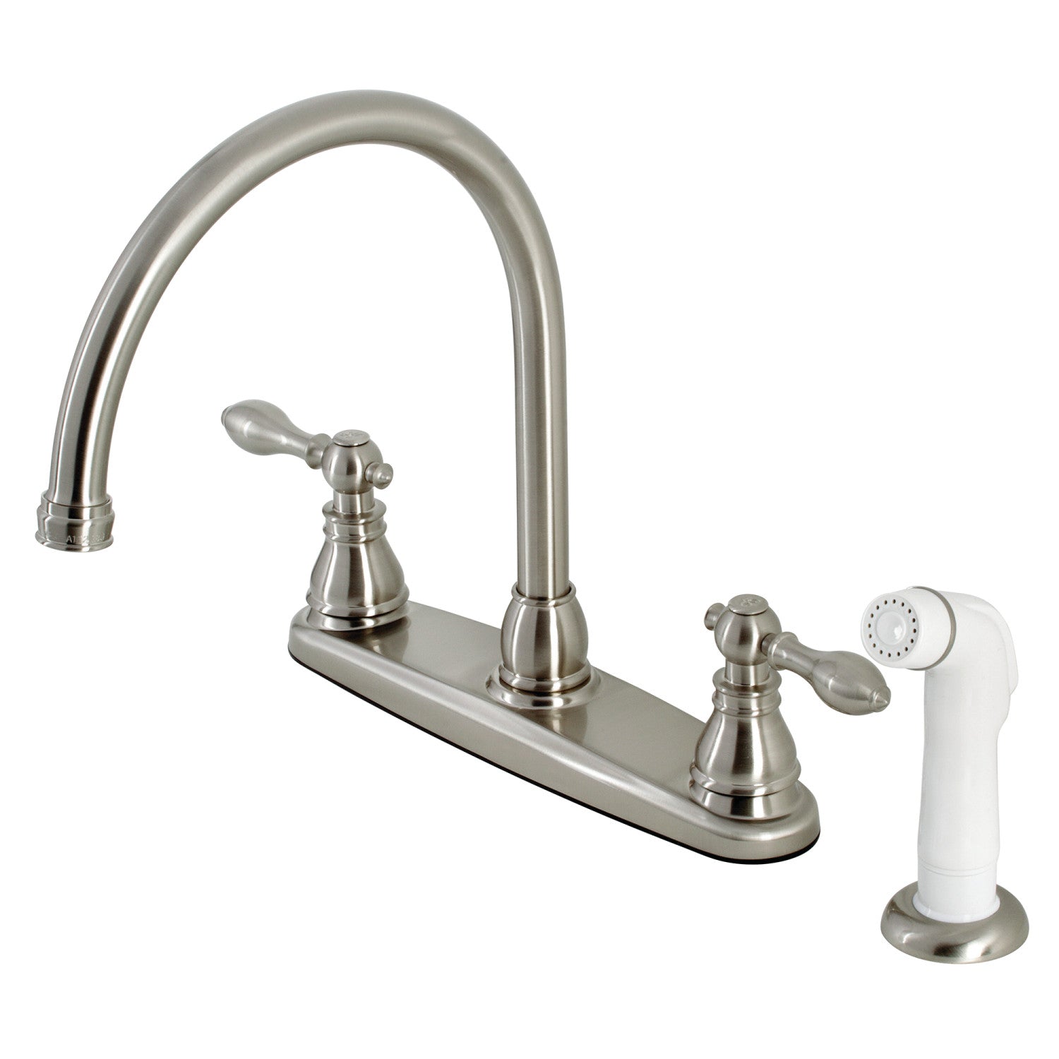 Kingston Heirloom KB728ACL - American Classic Two-Handle 4-Hole 8" Centerset Kitchen Faucet with Side Sprayer, Brushed Nickel — image 1